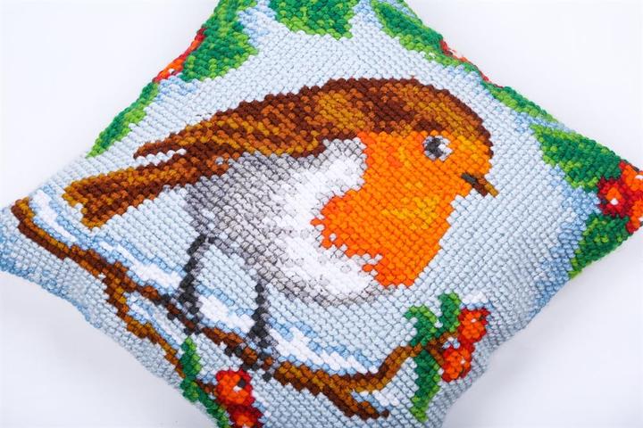 Produktbild Craft Buddy Winter-Rotkehlchen, 43x43cm Kreuzstick-Kissen Set