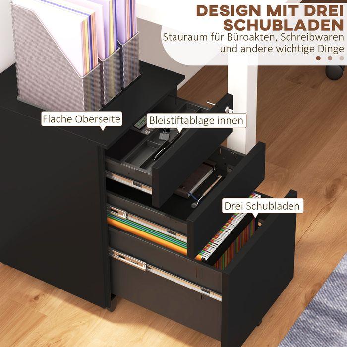 Image du produit Swisshandel24 Caisson à roulettes pour dossiers, 3 tiroirs, verrouillable, sur roulettes, 37cmx43,5cmx60cm, noir