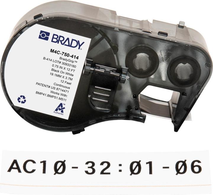 Actual product image Brady M4C-750-414, BradyGrip hook and loop tape for printing, polyester, black on white, 19.05 mm x 3.66