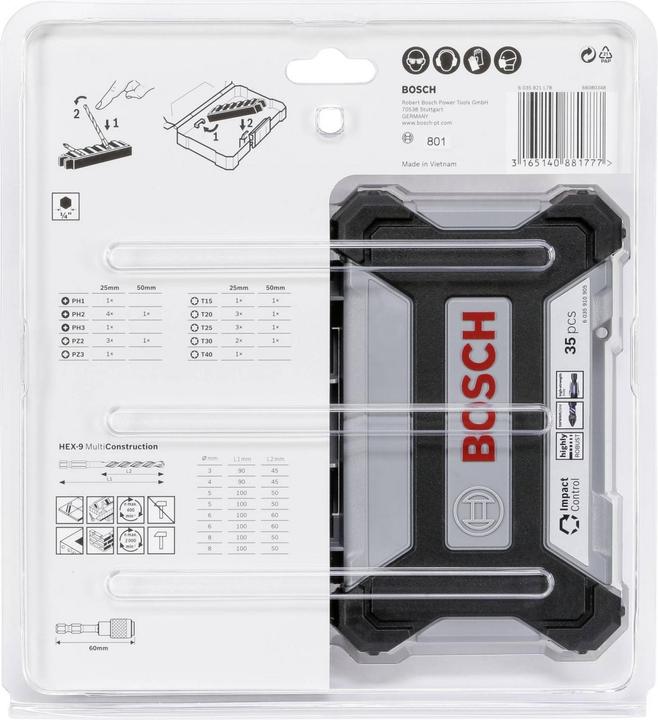 Produktbild Bosch Professional Zubehör Impact Control MultiConstruction und Schrauberbit-Set, 35-tlg. (Innensechsrund TX M20, Innensechsrund TX M30, Innensechsrund TX M15, Innensechsrund TX M25, Innensechsrund TX M40, Kreuz Phillips PH M1, Kreuz Phillips PH M2, Kreuz Pozidriv PZ M2, Kreuz Phillips PH M3, Kreuz Pozidriv PZ M3)