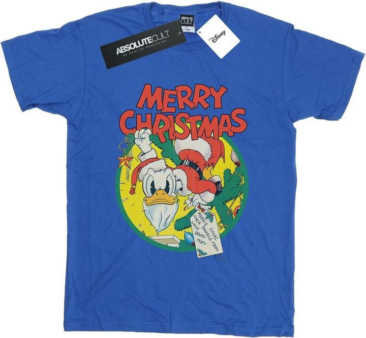 Actual product image Disney Womens/Ladies Donald Duck Merry Christmas Cotton Boyfriend T-Shirt (XXL)