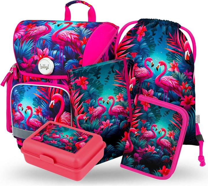 Actual product image Baagl 5-teiliges Schulranzen-Set - Flamingo - inkl. Turnbeutel, Federmäppchen, Heftbox und Brotdose