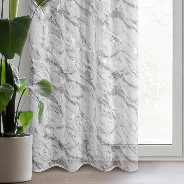 Produktbild Eurofirany Leichter Stoffvorhang mit silbernem Marmormuster, weiss, silberfarben, 140 x 270 cm, Ösen/Kreise (140 x 270 cm)