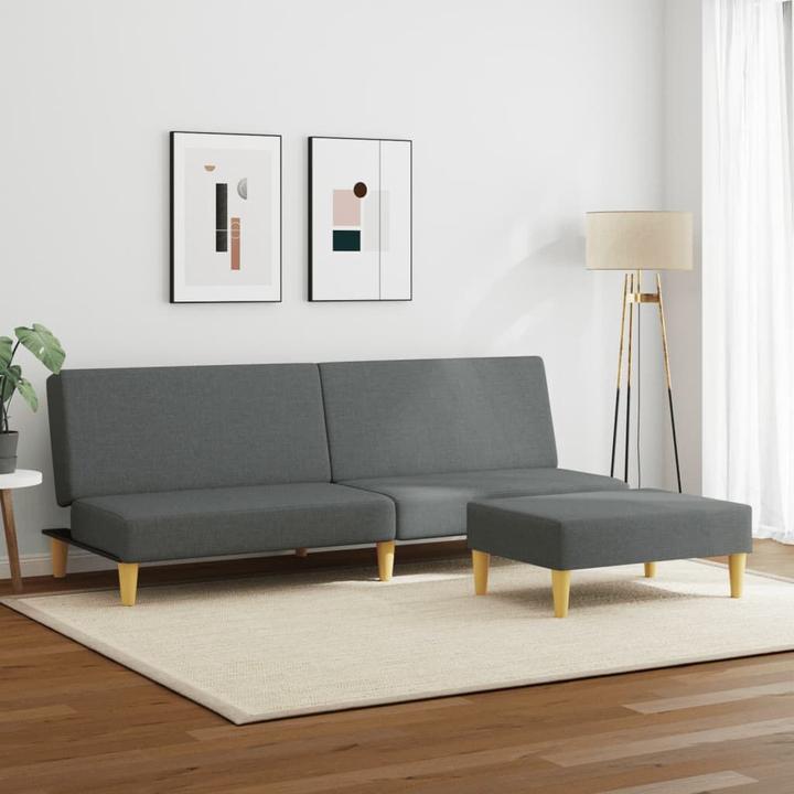 Produktbild VidaXL Schlafsofa 2 Sitzer mit Fusshocker Bettsofa Tagesbett Dunkelgrau Stoff (Bettsofa)