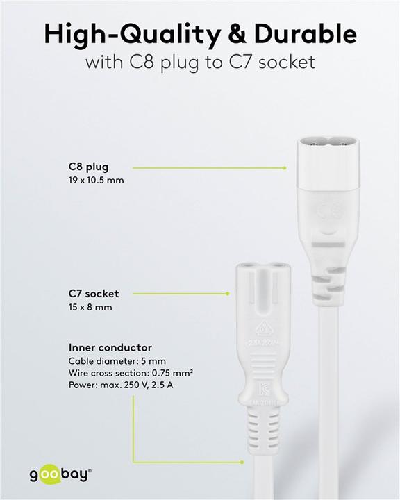 Produktbild Goobay Verlängerungskabel C7/C8, 2 m, Weiss, Weiss (2 m)