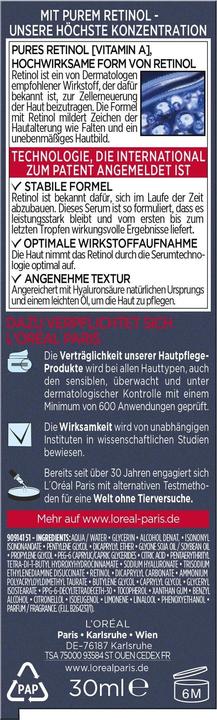 Nährwerte und Zutaten L'Oréal Paris Revitalift Laser (30 ml)