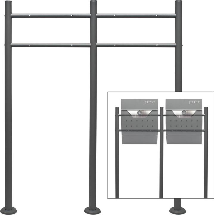 Immagine prodotto Wiltec Supporto per cassetta delle lettere 2-gang antracite 120x85cm Cassetta delle lettere in piedi