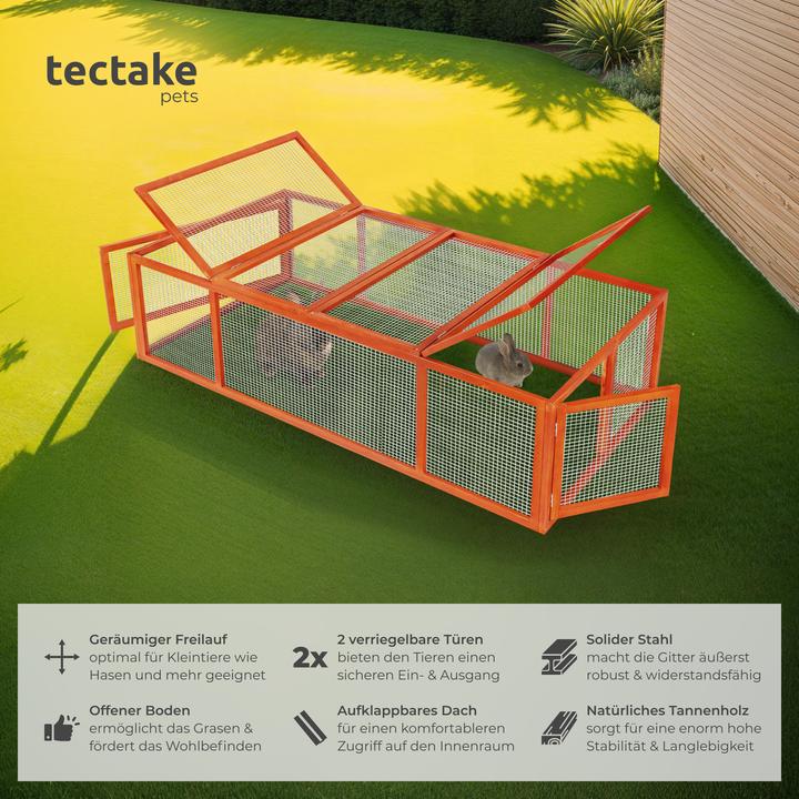 Produktbild tectake Kaninchenstall mit 4 Türen 181x90x48cm