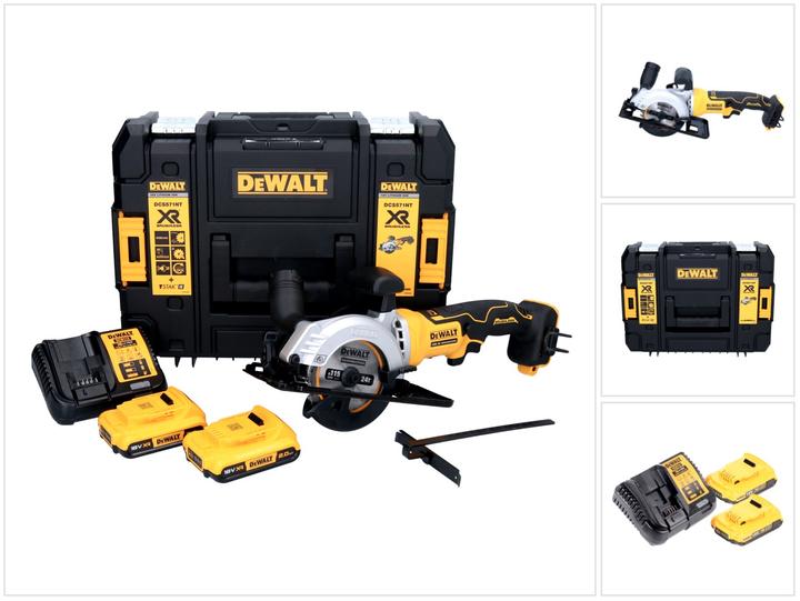 Image du produit DeWalt DCS 571 D2 Scie circulaire portative sans fil 18 V 115 mm Brushless + 2x batterie 2,0 Ah + chargeur