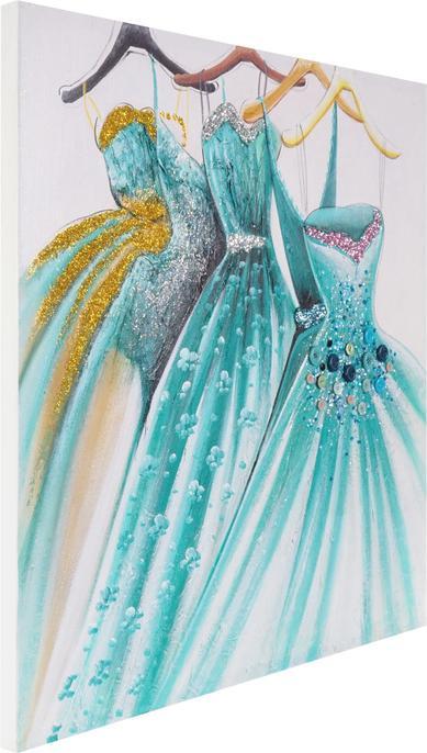 Image du produit Swisshandel24 Peinture à l'huile Robes vertes, peinture murale 100% peinte à la main Peinture 3D XL, 90x90cm (90 x 90 cm)