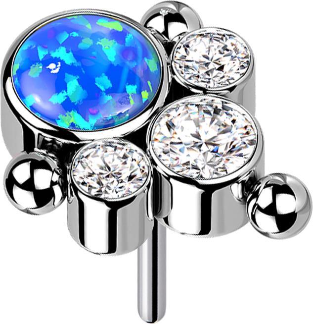 Actual product image Star Piercing Threadless silver three balls three crystals silver opal blue (Titanium G23, without brass)