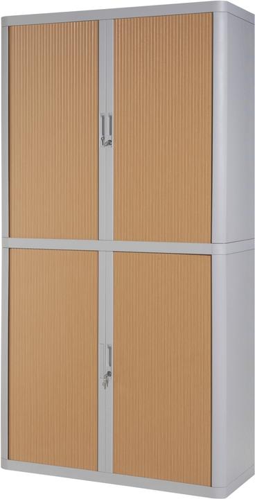 Actual product image Paperflow easyOffice® roller shutter cupboard, 4 shelves, height 2040 mm, grey / beech. (110 x 41.5 x 204 cm)
