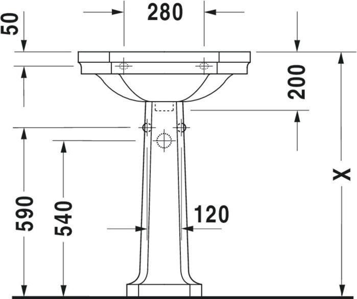 Actual product image Duravit Washbasin 1930 m ÜL HLB 1 tap hole 600x410mm white (410 mm, 600 mm)