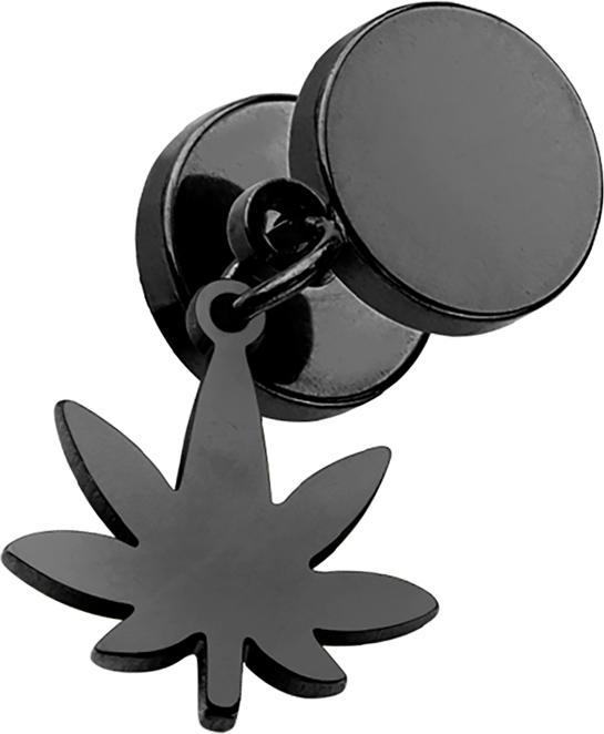 Immagine prodotto Star Piercing Fake Plug schwarz mit Anhänger Hanfblatt (senza ottone, Acciaio chirurgico 316L)