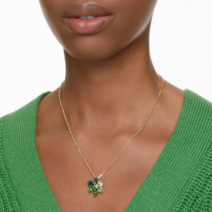 Produktbild Swarovski Gema Halskette Verschiedene Schliffe Blume Grün Gold (Swarovski Metall, 36 - 41 cm)