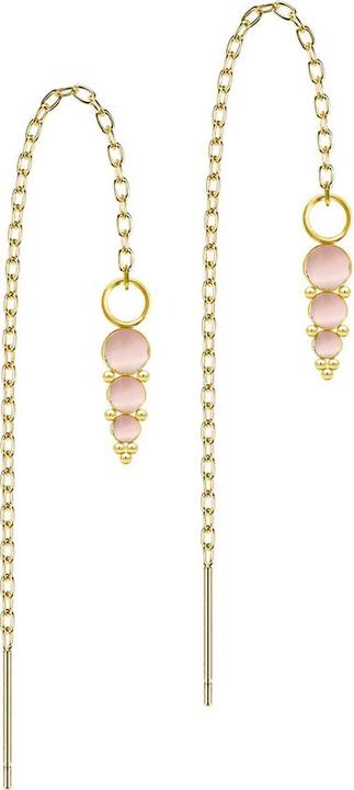 Star Piercing Ohrstecker vergoldet freifallende Kette drei pinke Katzenauge Steine mit Kugeln (ohne Messing, Chirurgenstahl 316L, Mineralisch)