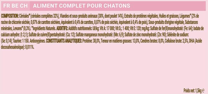 Nutritional values and ingredients Cat Chow Kitten 1,5kg (Puppy + kitten, 1 pcs., 1500 g)