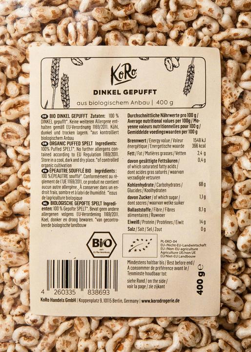 Valori nutrizionali e ingredienti KoRo Farro soffiato biologico (2400 g)