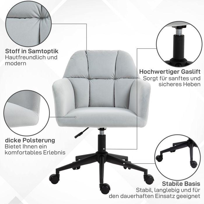 Image du produit Swisshandel24 Chaise de bureau, aspect velours, avec accoudoirs, gris clair