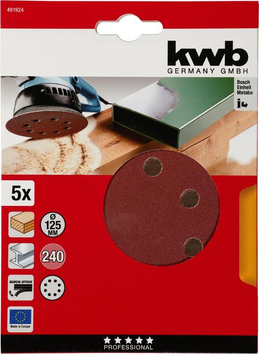 Actual product image kwb Velcro pads 125 Perforated K240/5 pieces (240)