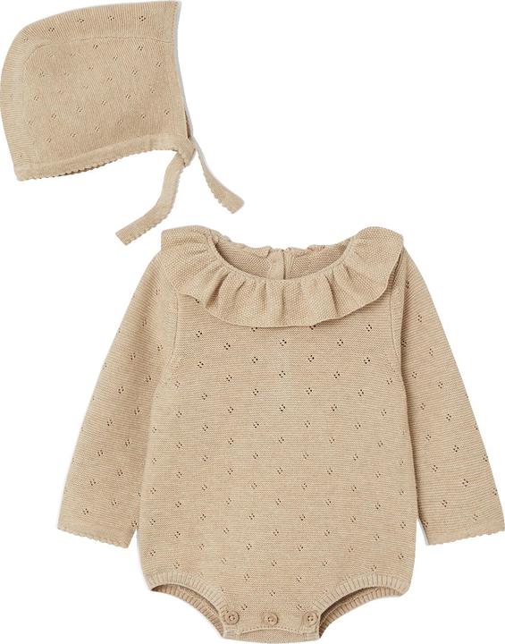 Produktbild Vertbaudet Baby-Set: Strick-Kurzoverall mit langen Ärmeln & Mütze Oeko-Tex (56)