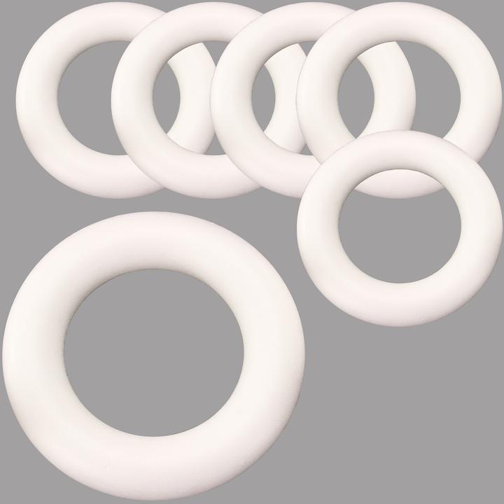 Produktbild trendmarkt24 Styroporring Set 6 Stück Styroporkranz Ø 20 cm weiss Dekokranz Blumenkranz Türkranz