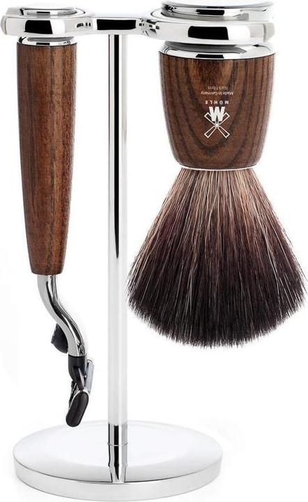 Immagine prodotto Mühle Set da barba, 3 pezzi, pennello da barba con fibra nera, rasoio a 3 lame