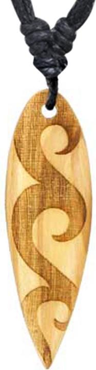 Immagine prodotto Chaotic Trading Collana nera con ciondolo surf con incisione tre onde in legno d'ulivo (Organico, senza ottone)