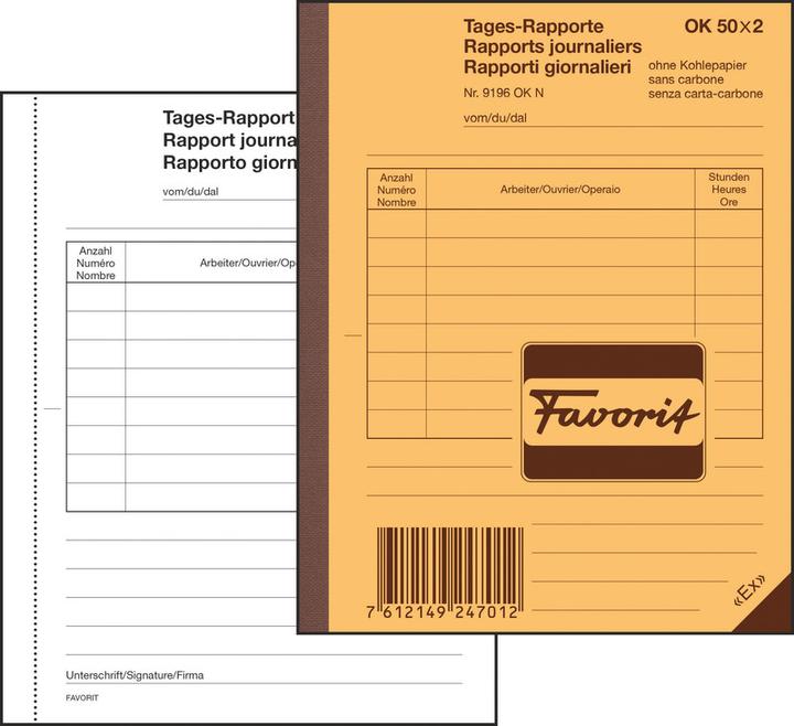 Produktbild Favorit Durchschreibebuch Tages-Rapporte mit Selbstdurchschreibepapier (100 x)