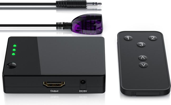 CSL 3 Port HDMI Switch, Audio / Video Verteiler mit Verstärker, 3D, Full HD inkl. Fernbedienung, schwarz
