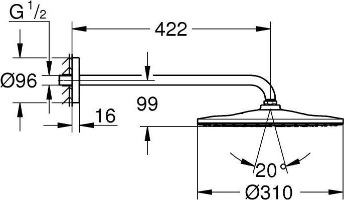 Actual product image Grohe Overhead shower set RAINSHOWER MONO 310 with shower arm 422mm phantom black