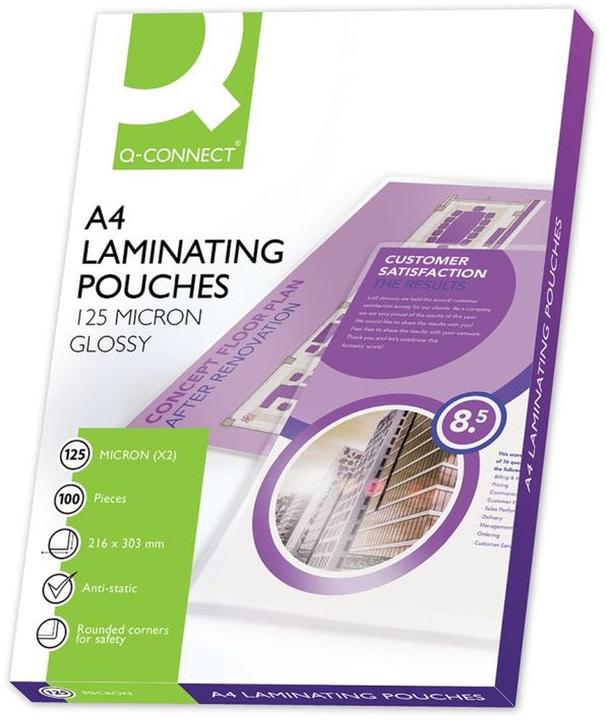 Produktbild Q-Connect Laminierfolien glänzend (A4, 100 Stück, 125 µm)