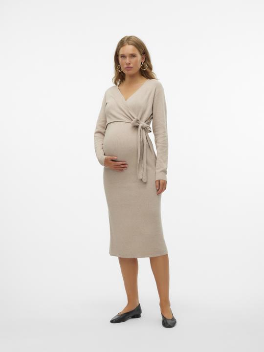 Produktbild Mamalicious Normal geschnitten V-Ausschnitt Gerippte Ärmelbündchen Schmale Ärmel Midikleid Strickkleid (XL)