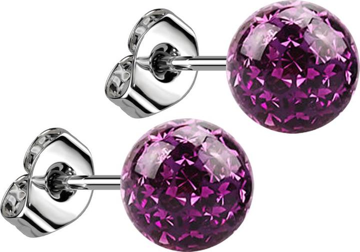 Produktbild Star Piercing Ohrstecker silber mit Kristall Kugel violett Epoxy Schutzschicht (ohne Messing, Chirurgenstahl 316L)