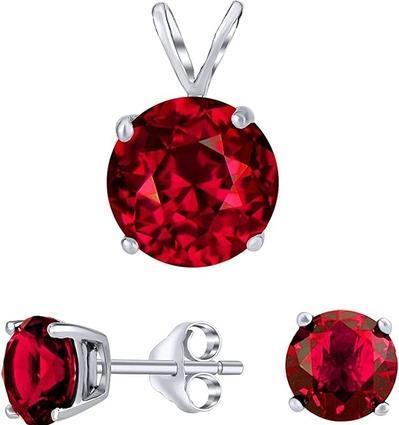 Actual product image Silvego Women's Jewelry Set Made Of 925 Sterling Silver With Red Crystal Ear Studs