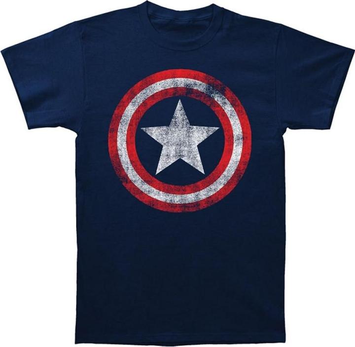 Captain America Adult Distressed Shield TShirt aus Baumwolle
