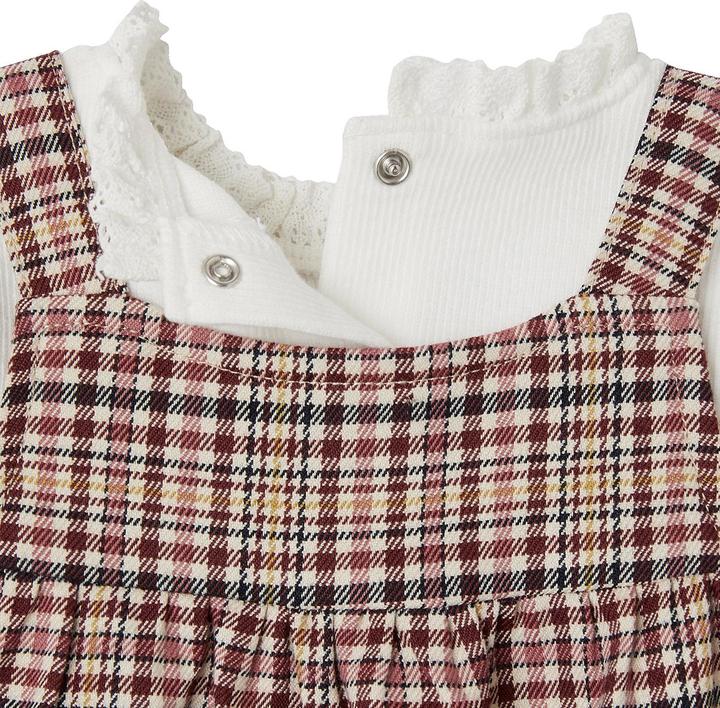Immagine prodotto Vertbaudet Set da bambina: bavaglino a scacchi, maglietta e fascia per capelli (62)