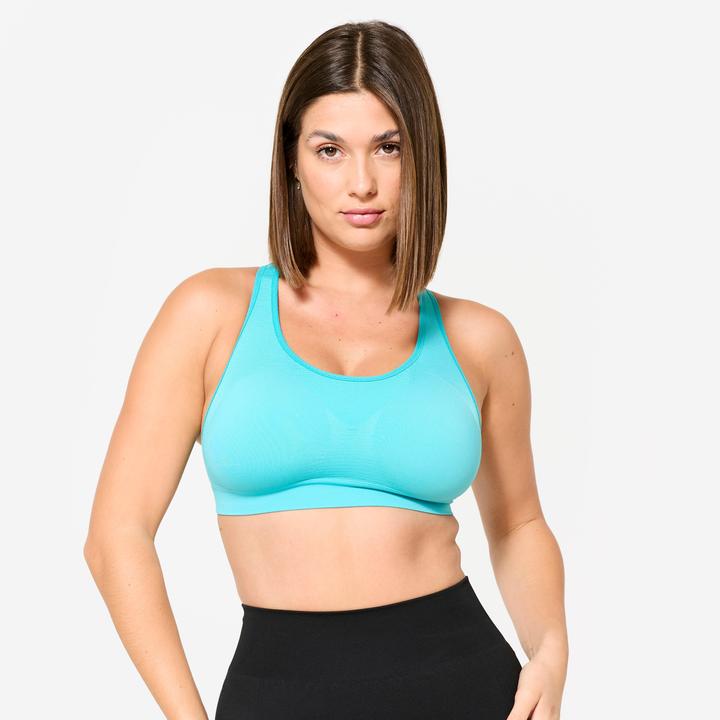 Image du produit Kalenji Sport-BH Bustier Damen nahtlos Schwimmerrücken mittlerer Halt - türkis (L)
