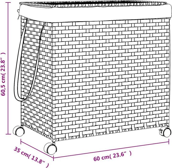 Produktbild VidaXL Wäschekorb mit Rollen Dunkelbraun 60x35x60,5 cm