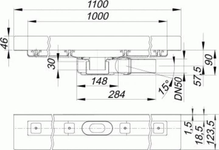 Produktbild Dallmer Duschrinne CeraLine PLAN W 1000mm, 523167, DN 50 Bauhöhe 90mm (1250 mm)