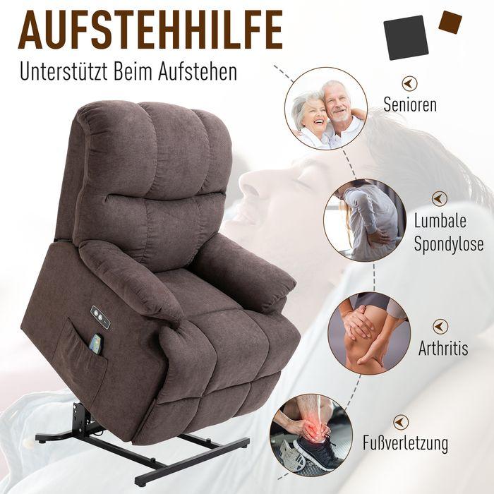 Actual product image Swisshandel24 Massagesessel mit Aufstehhilfe, Wärme, USB-Fernbedienung, Braun 83x95x105cm