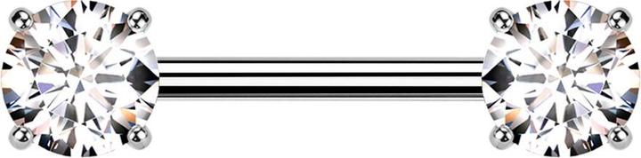 Star Piercing Barbell Threadless silber mit zwei Kristallen silber gefasst (Titan G23, ohne Messing)
