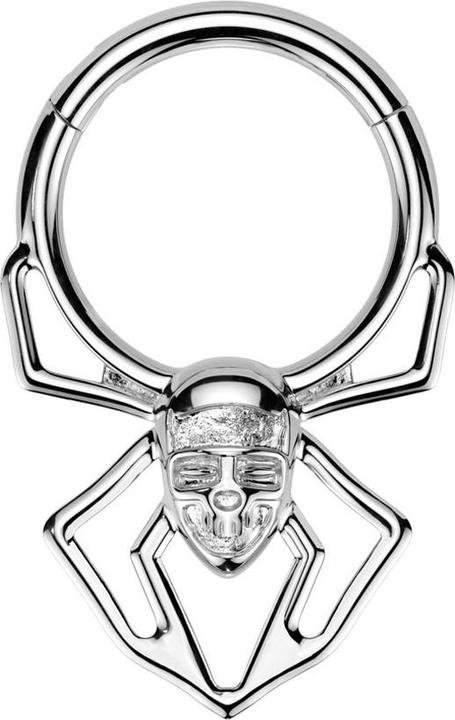 Produktbild Star Piercing Micro Segmentring klappbar silber Spinne mit Schädel Gesicht (Chirurgenstahl 316L, ohne Messing)