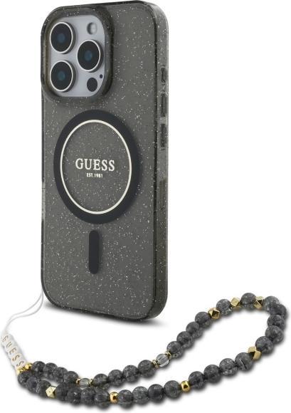 Guess GUHMP16XHGCRELSK iPhone 16 Pro Max 6.9" czarny/czarny hardcase IML Glitter With Pearl Strap M