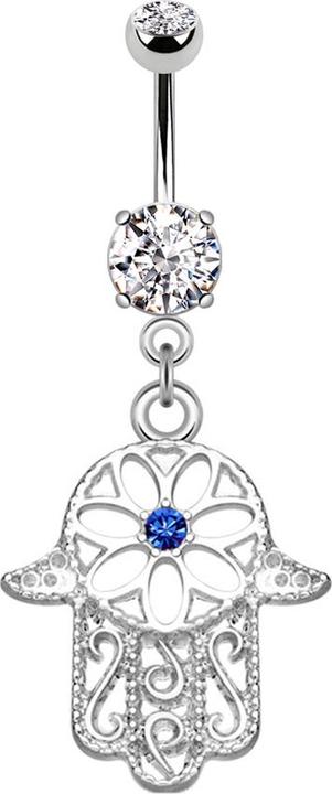 Immagine prodotto Star Piercing Banana in argento con ciondolo Hamsa ornato di cristalli blu (Acciaio chirurgico 316L, Ottone)