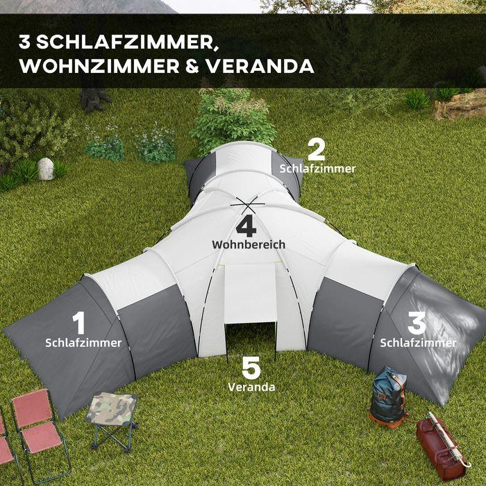 Actual product image Swisshandel24 Tunnel tent camping tent 6-9 person family tent 3 bedrooms 2000mm Oxford grey (Tunnel tent, 9+ people)