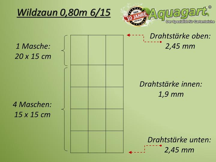 Produktbild Aquagart 300m Wildzaun Forstzaun Weidezaun Knotengeflecht 80/6/15 Schwer+ Pfosten + Spanndraht