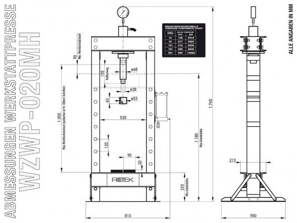 Produktbild Rotek - Werkstattpresse WZWP-020MH 20T manuell (hoch)