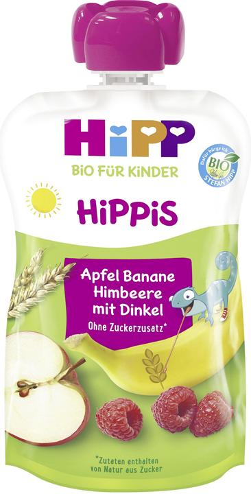 Immagine prodotto Hipp HiPPiS in busta da spremere: Mela-Banana-Raspberry con farro, senza zuccheri aggiunti (100 g)