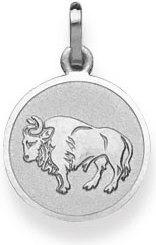 Immagine prodotto Natsumi Schmuck Ciondolo Zodiaco Toro in oro bianco 18K/750 rotondo con angelo (Oro bianco 750/18 K)